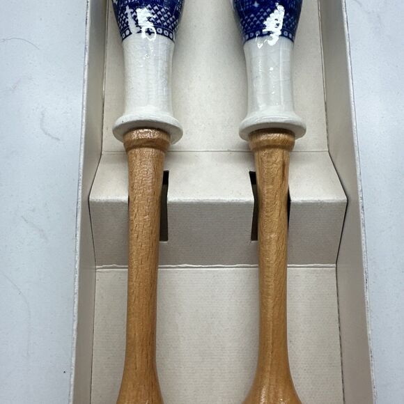 Vintage  Serving Fork/Spoon DELFT STYLE ceramic Blue White Party Host Gift - Picture 5 of 9